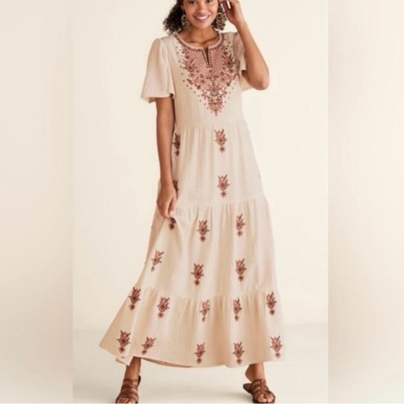 SOFT SURROUNDINGS NWT Mzxi Dress 2X Cotton Cream with Red Embroidery - Picture 15 of 15